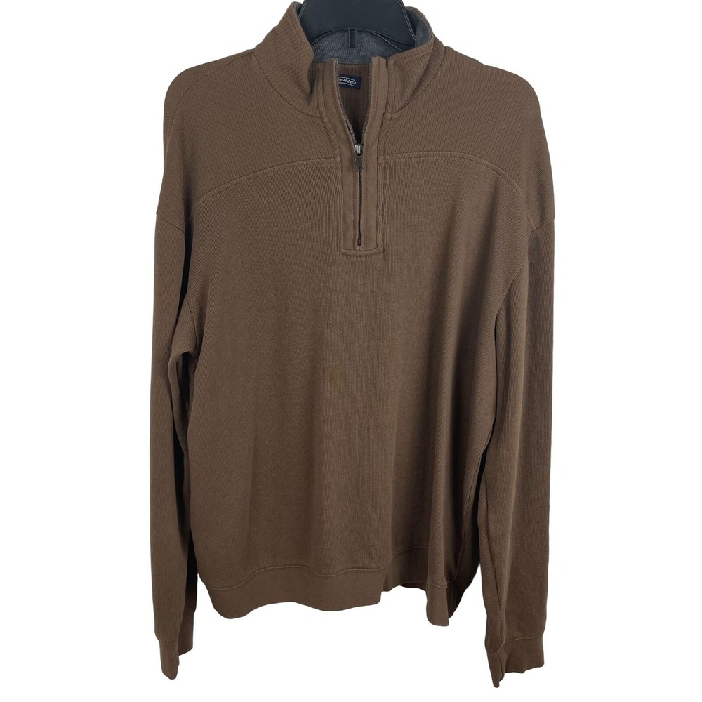 Consensus Quarter Zip Pullover Mens L Brown 100% Cotton Ribbed Sweater